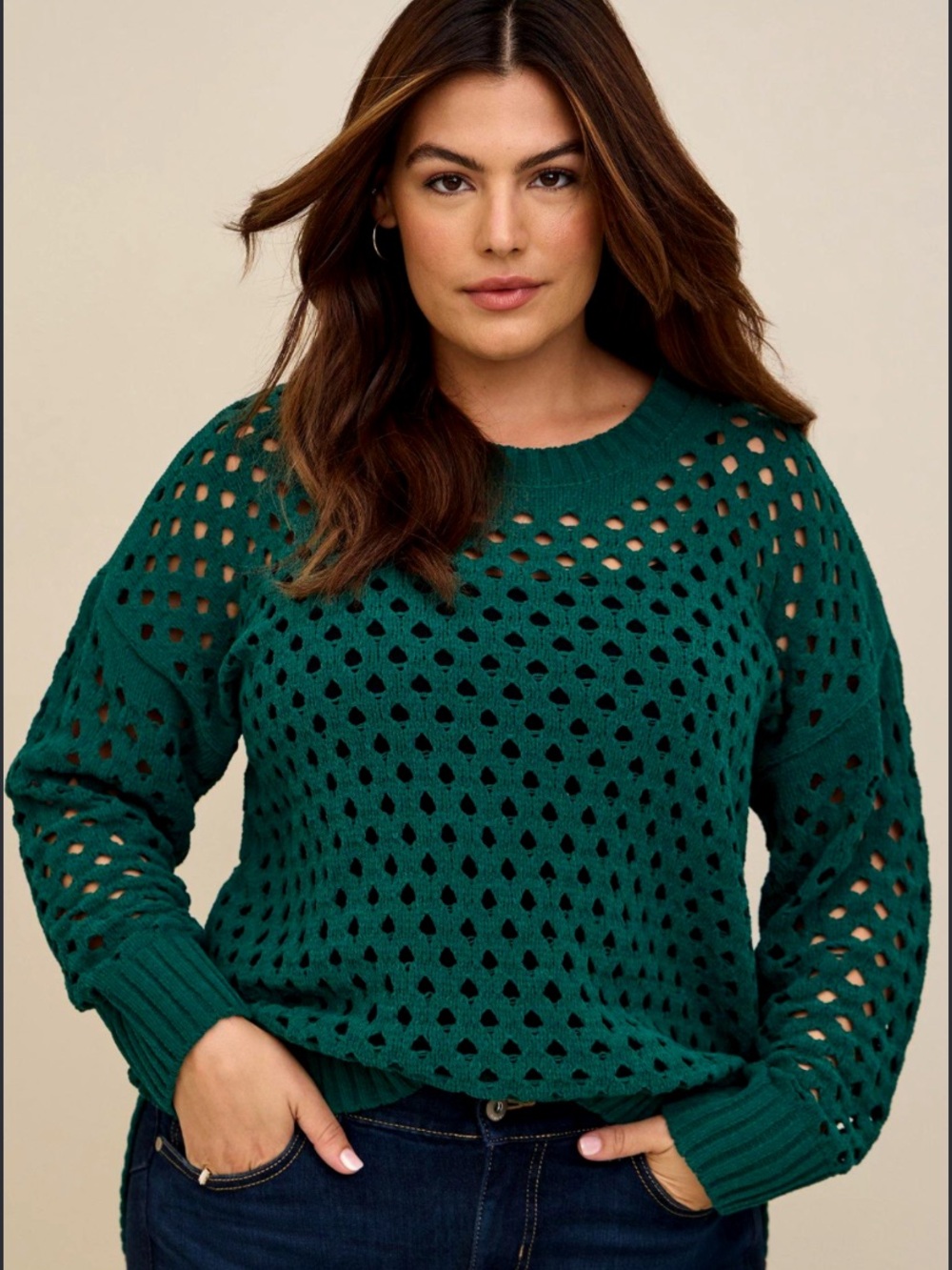 Womens Torrid Rich Green Chenille Pullover Sweater Size 2